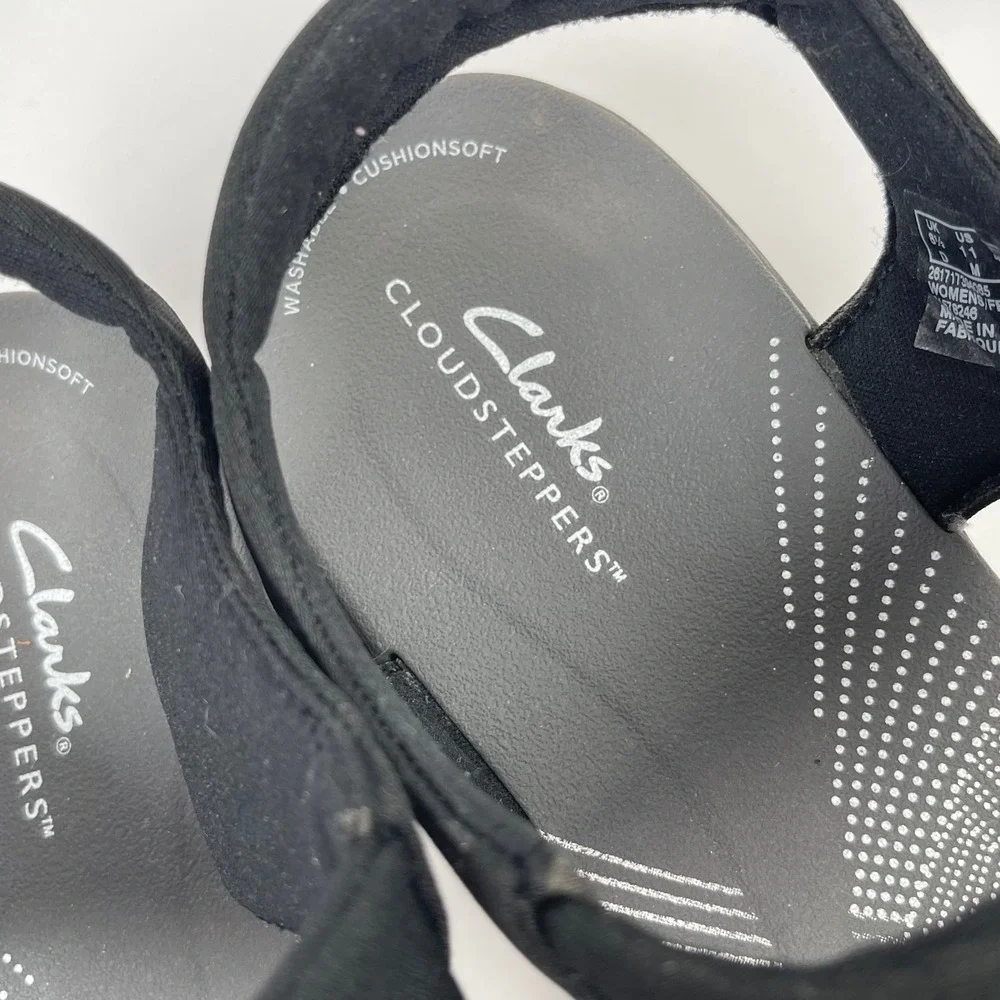 Clarks Cloudsteppers Arla Shore Women 11 Black Bow Strappy Wedge Sandals Comfort